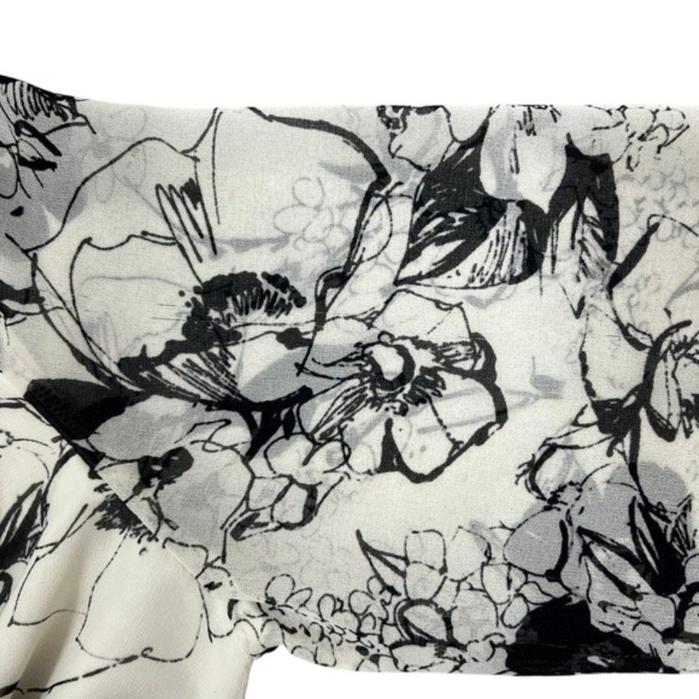 Talbots Floral Sheer-Overlay Blouse Large Cream Black‎ Ruffle Sleeve V-Neck Top - Picture 9 of 10